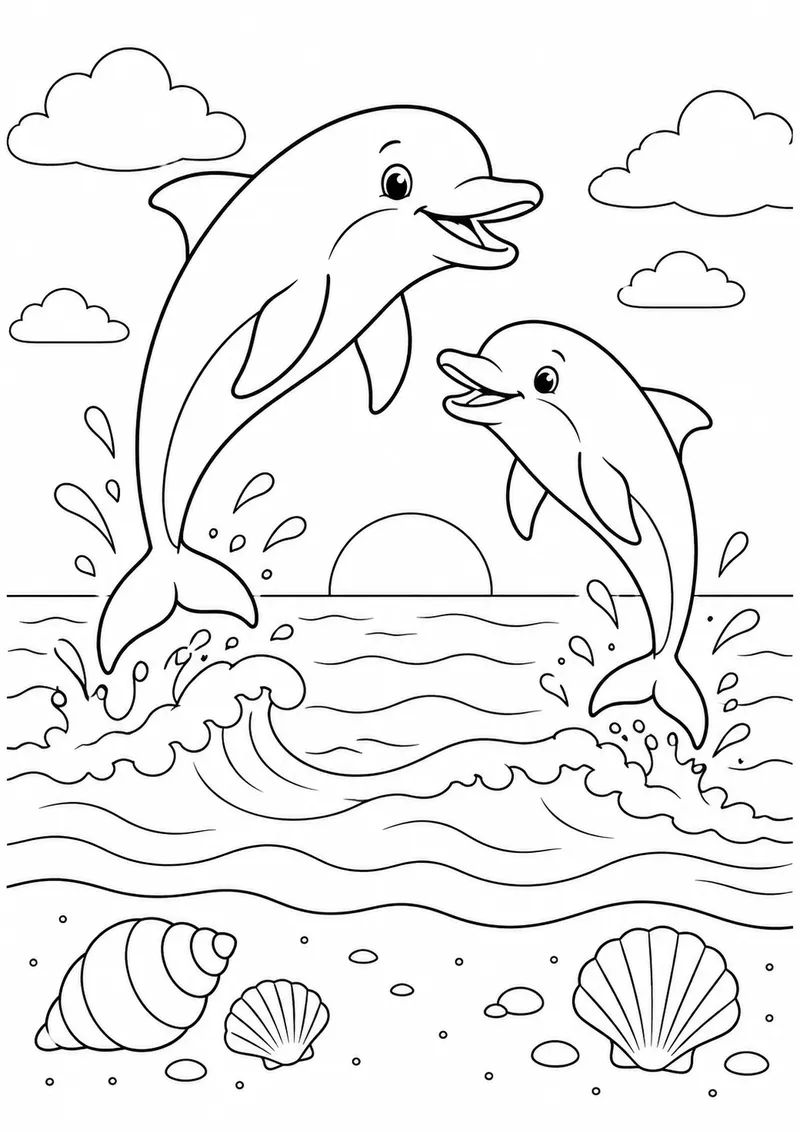 Golfinhos brincando para colorir