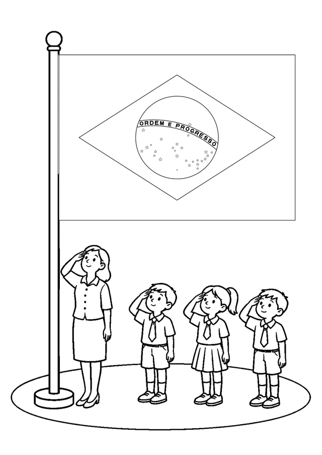 Hasteamento da bandeira na escola para colorir
