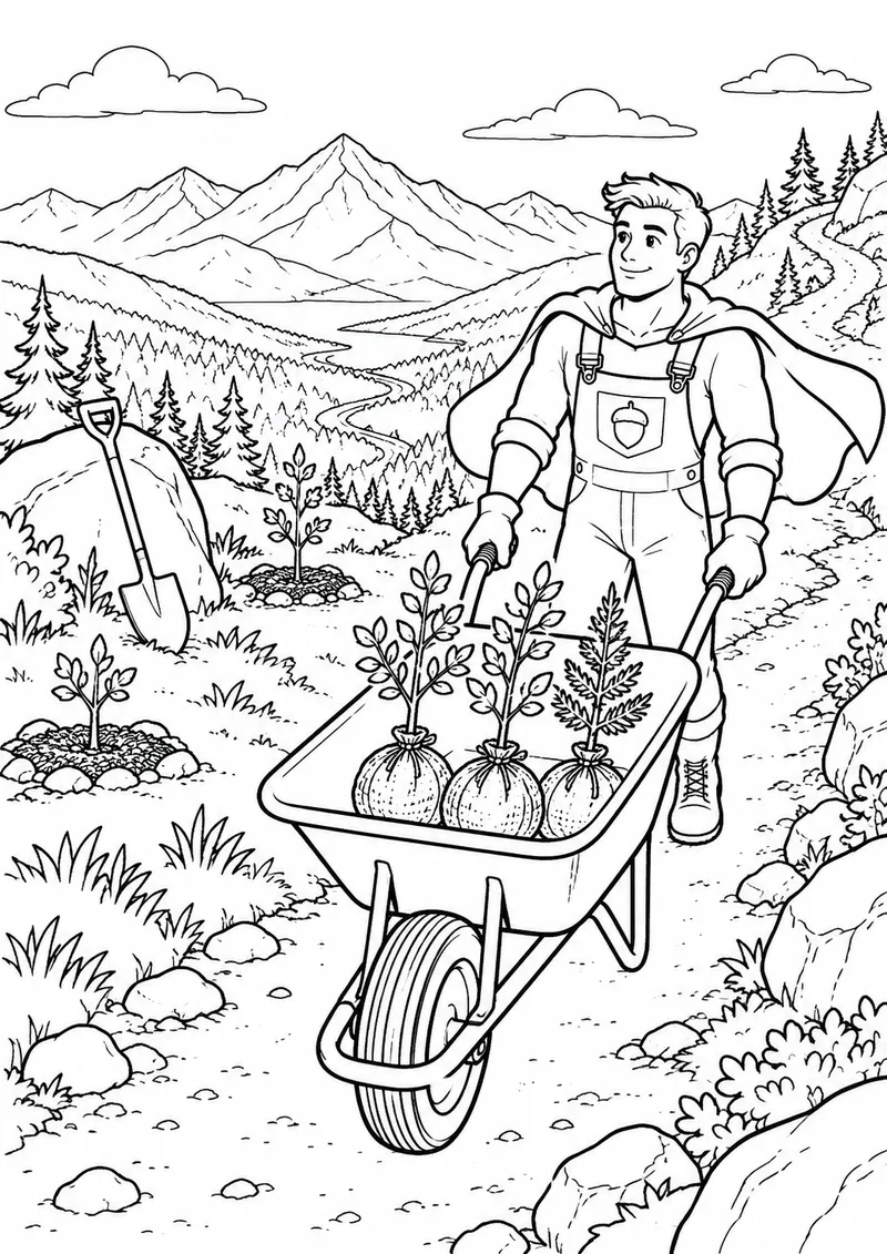 Herói original das sementes plantando árvores para colorir