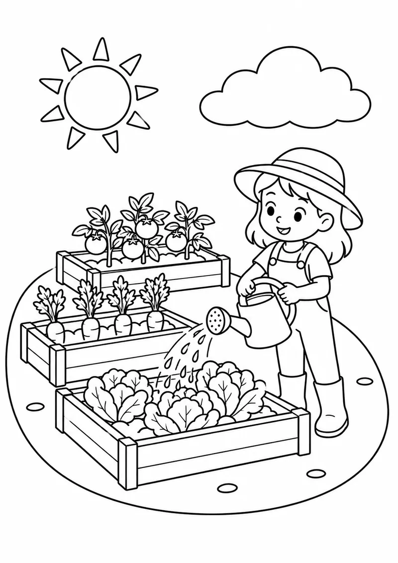 Horta com canteiros grandes para colorir