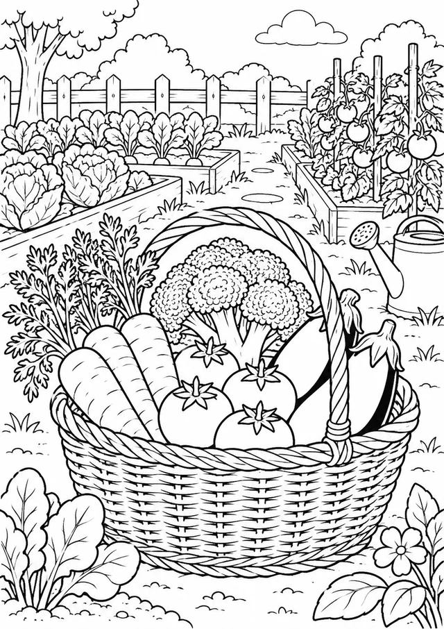 Horta de legumes para colorir