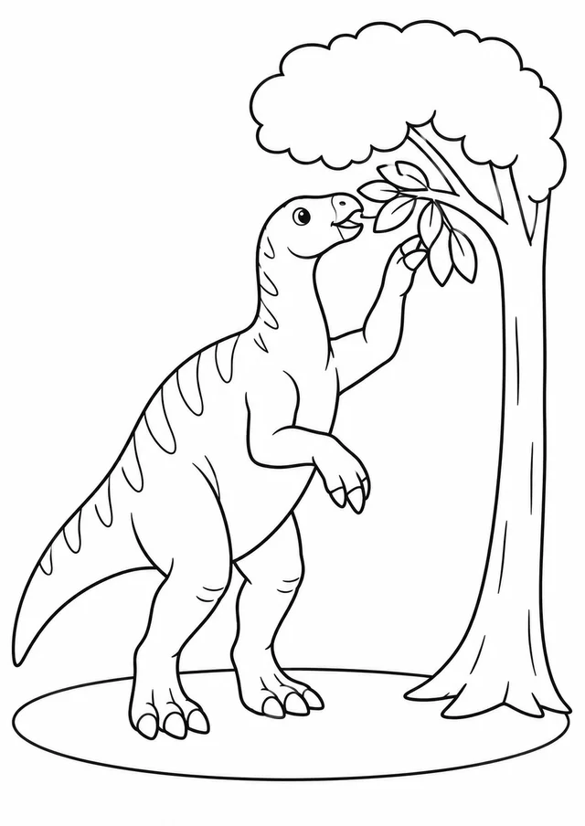 Iguanodonte alcançando um galho baixo para colorir