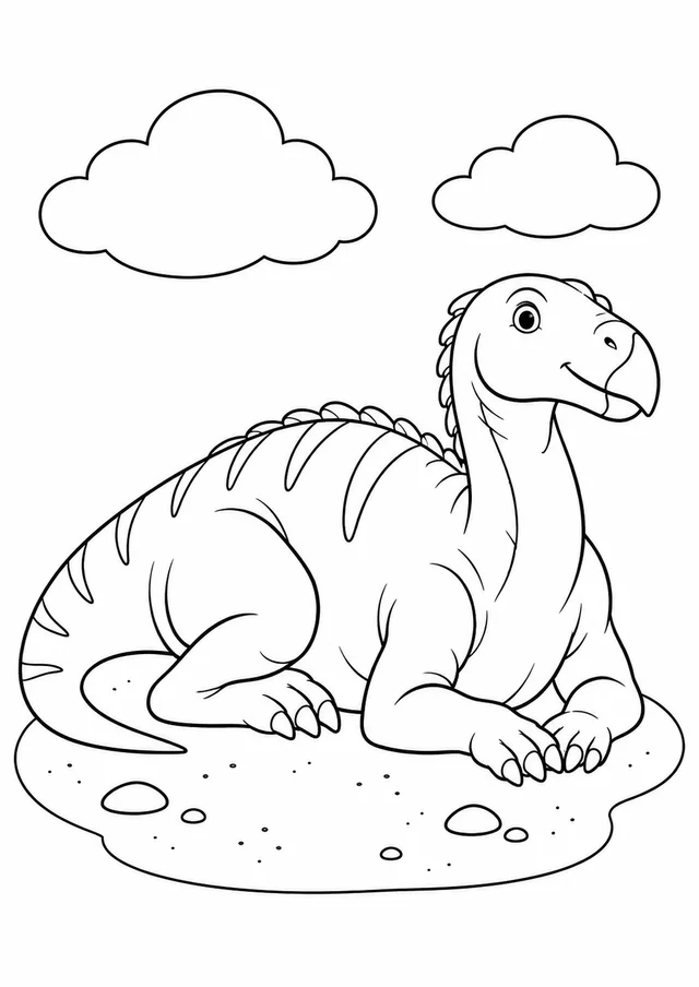 Iguanodonte descansando na areia para colorir