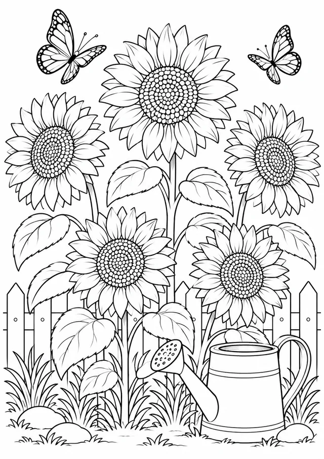 Jardim de girassóis para colorir