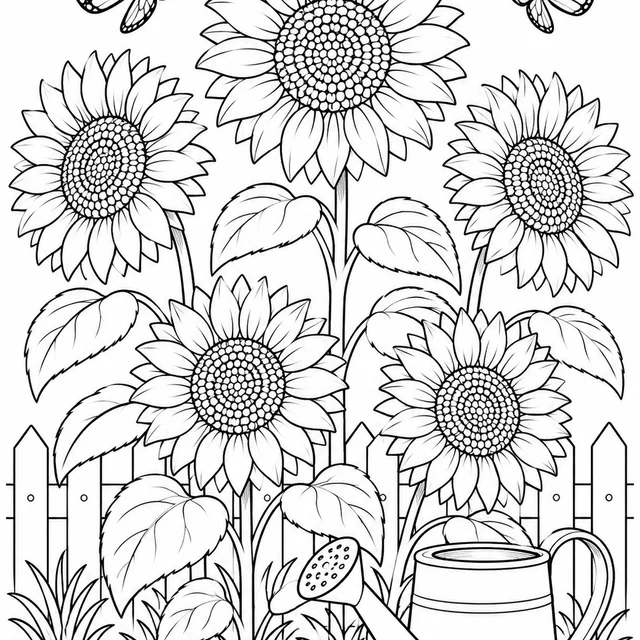 Jardim de girassóis para colorir