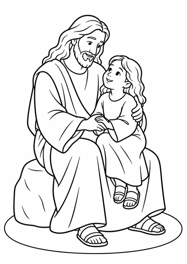 Jesus acolhendo uma criança para colorir