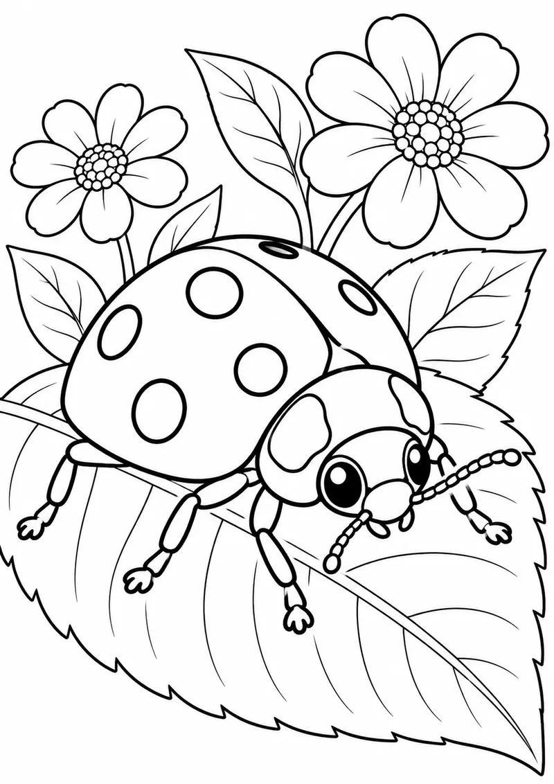 Joaninha na folha para colorir