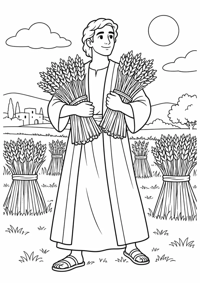 José com feixes de trigo para colorir