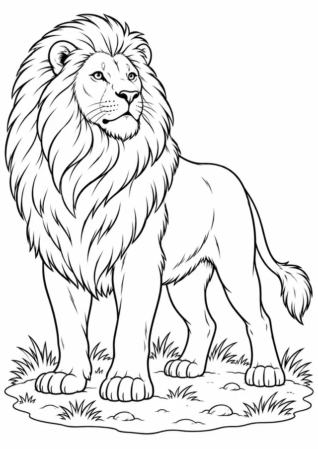 Leão em pose majestosa para colorir