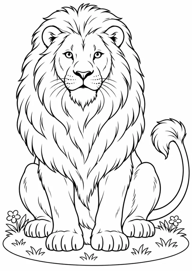 Leão sentado simples para colorir
