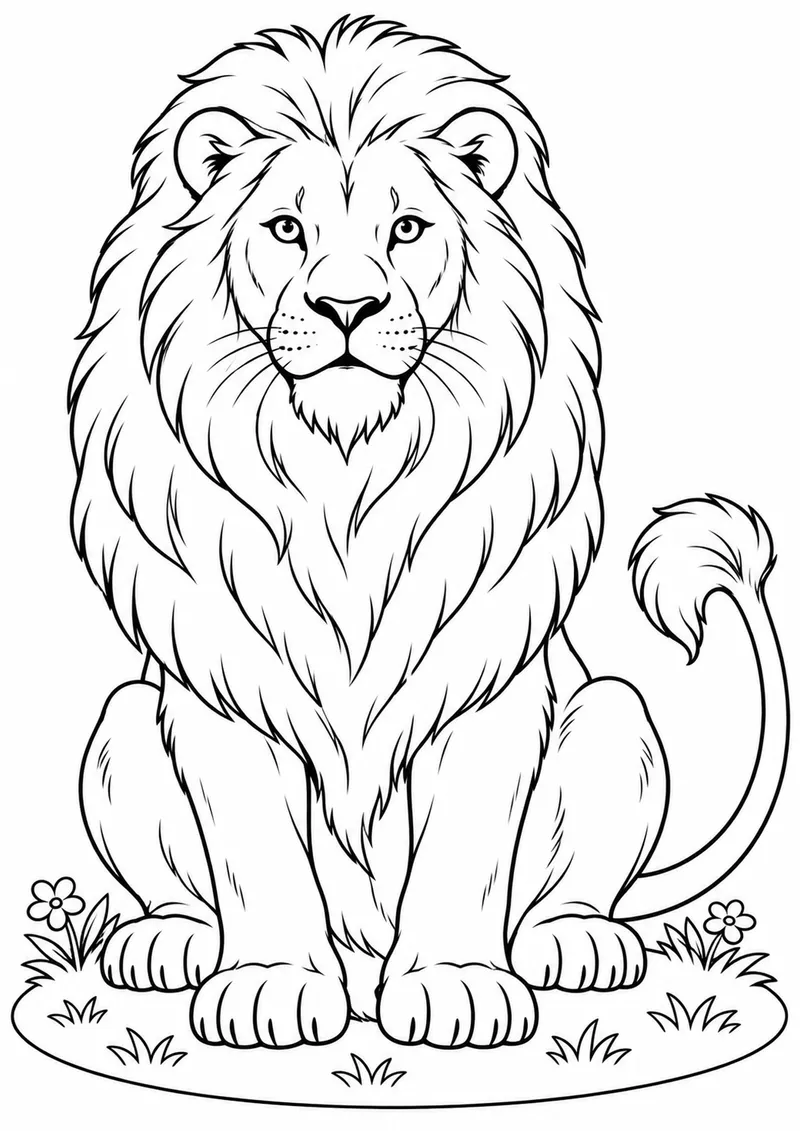 Leão sentado simples para colorir