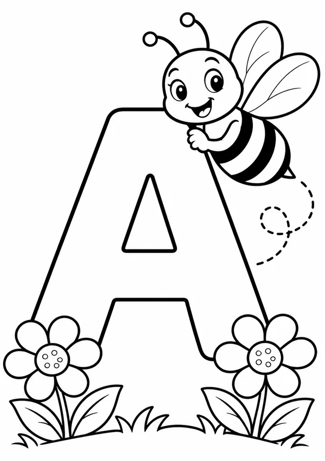 Letra A com abelha para colorir