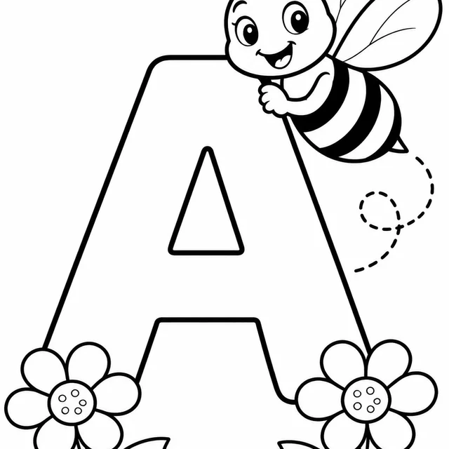 Letra A com abelha para colorir