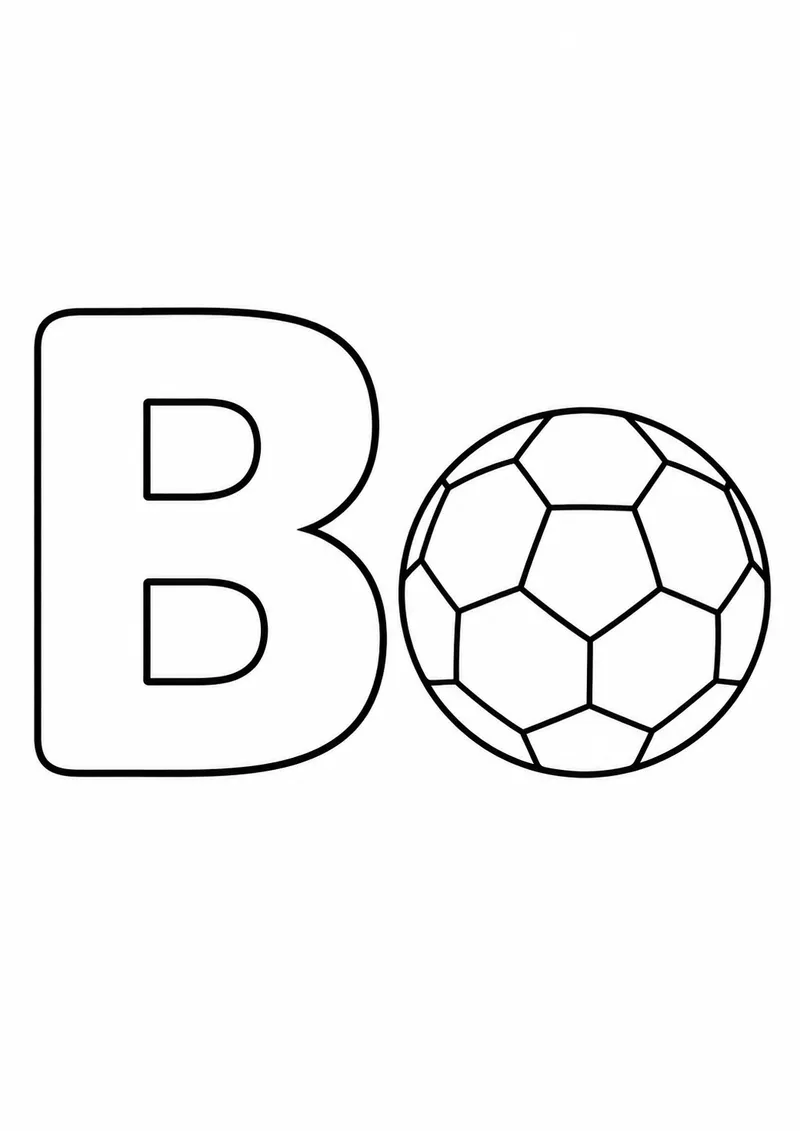 Letra B grande ao lado de uma bola para colorir