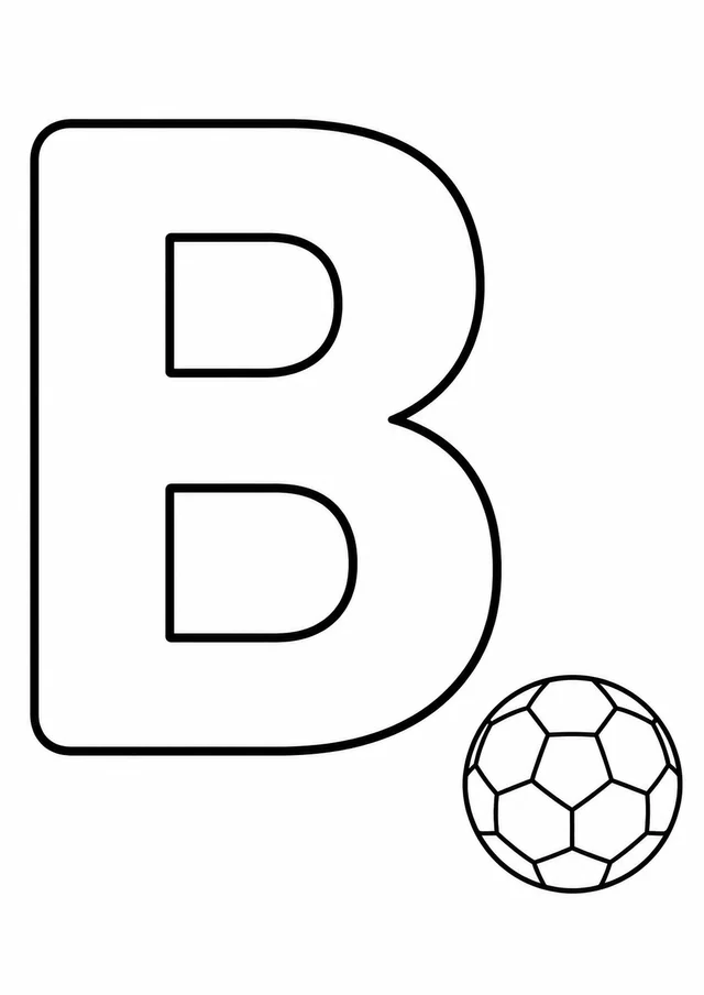 Letra B grande ao lado de uma bola para colorir