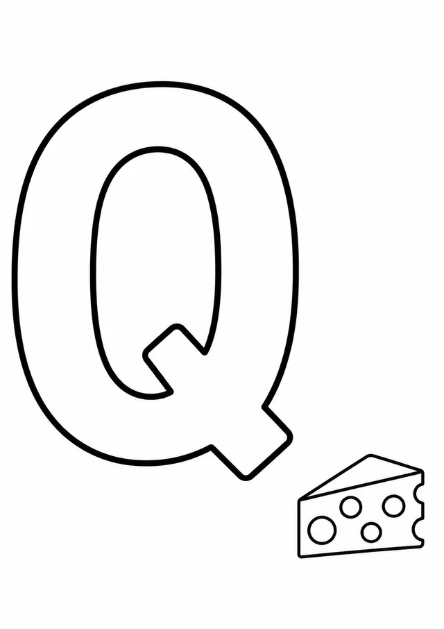 Letra Q grande ao lado de um queijo para colorir