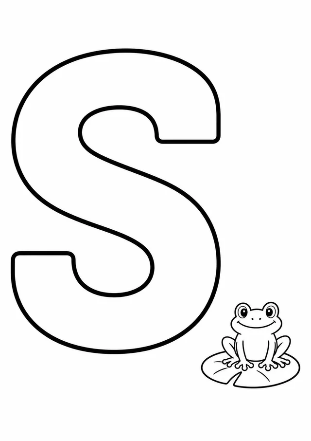 Letra S grande ao lado de um sapo para colorir