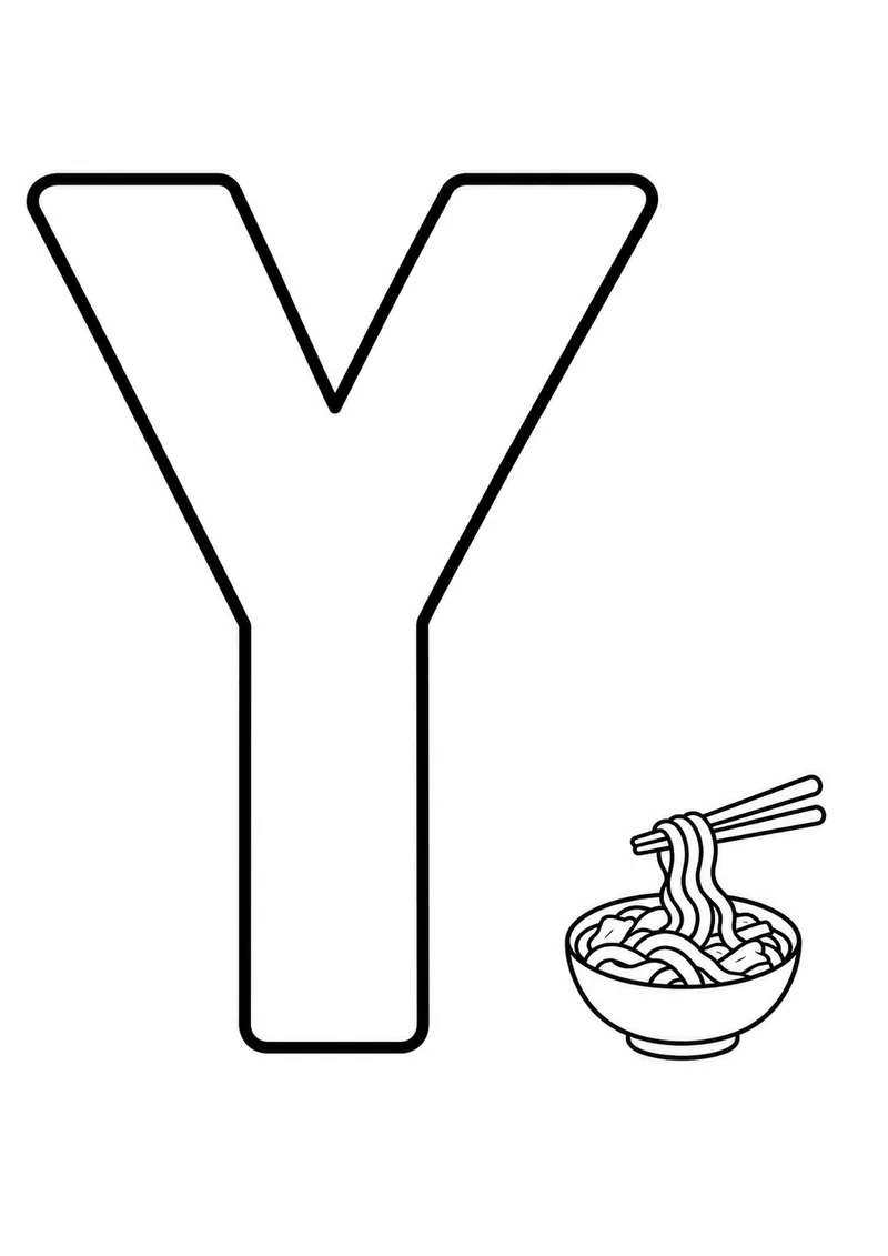 Letra Y grande ao lado de um yakisoba para colorir