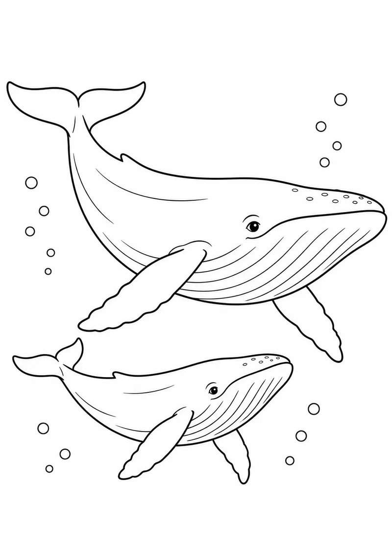 Mamãe baleia e filhote para colorir