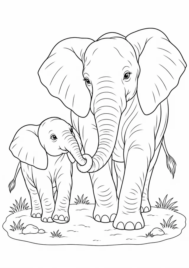 Mamãe elefante e filhote para colorir