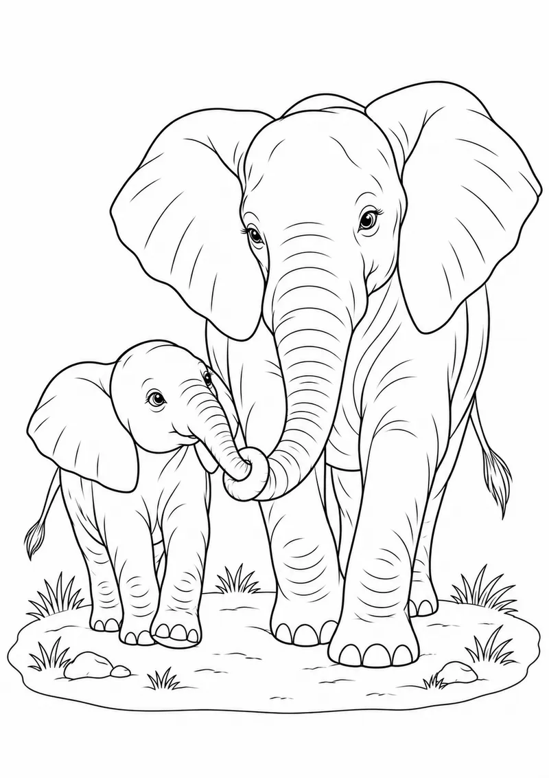 Mamãe elefante e filhote para colorir