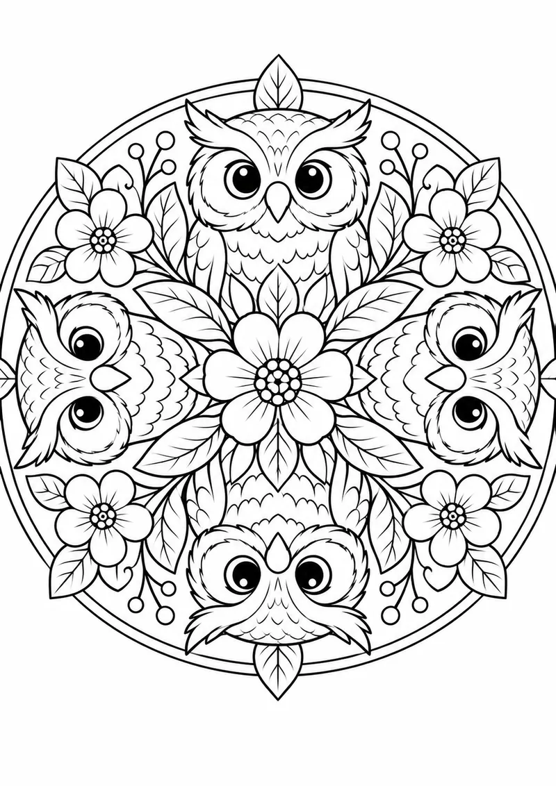 Mandala de animais da floresta para colorir