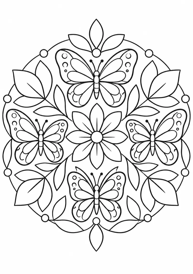 Mandala de borboletas e pétalas para colorir