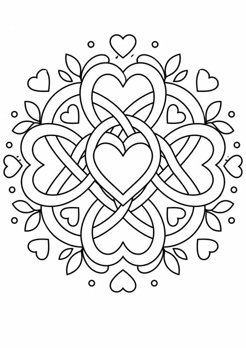 Mandala de corações entrelaçados para colorir