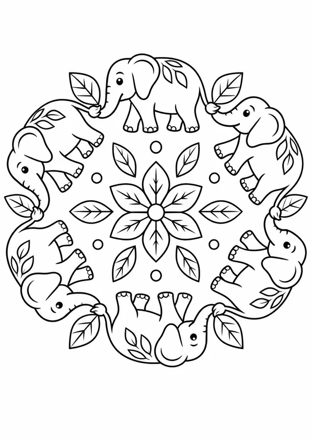 Mandala de elefantes para colorir