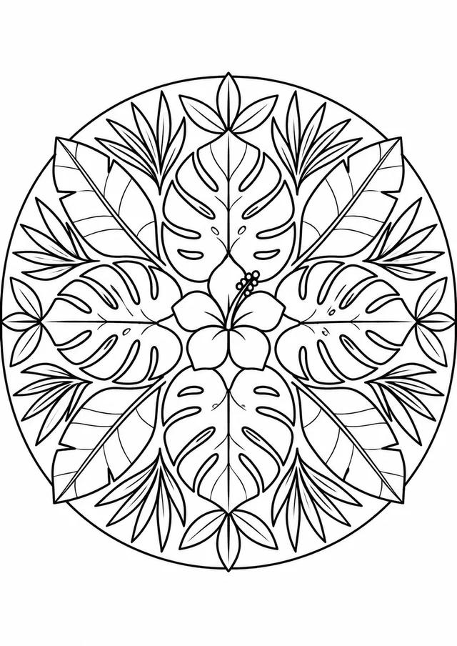 Mandala de folhas tropicais para colorir