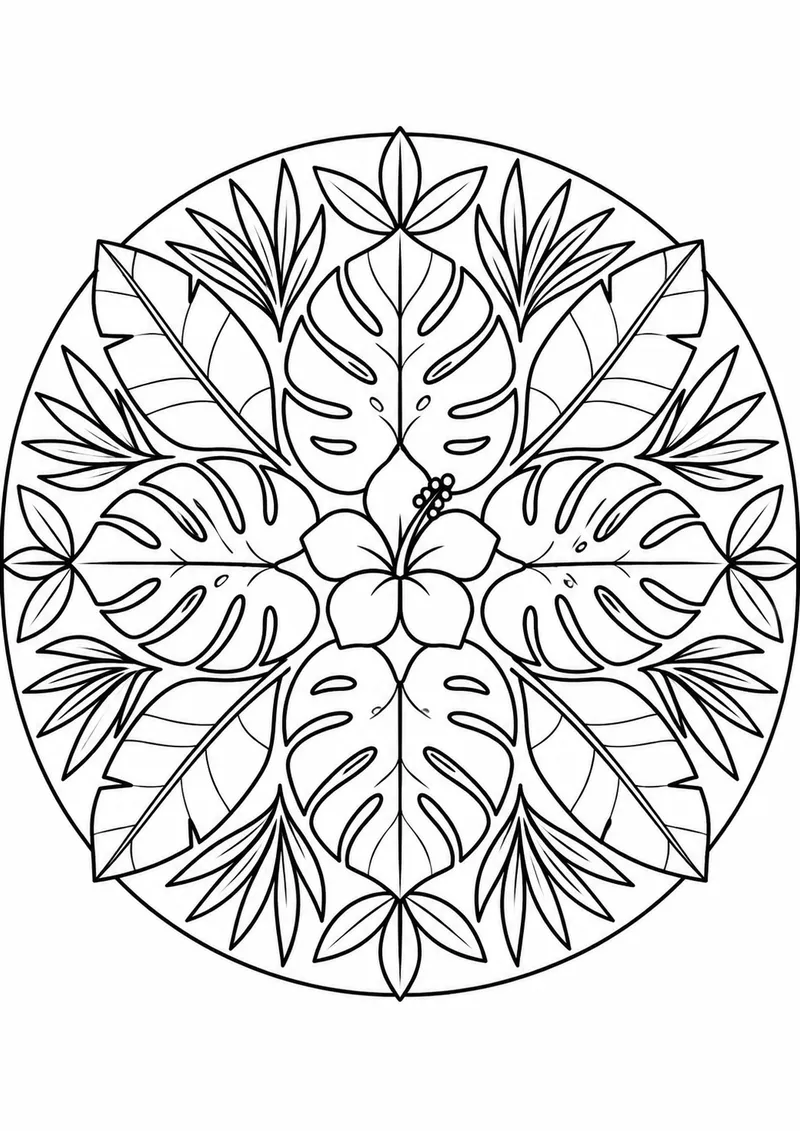 Mandala de folhas tropicais para colorir