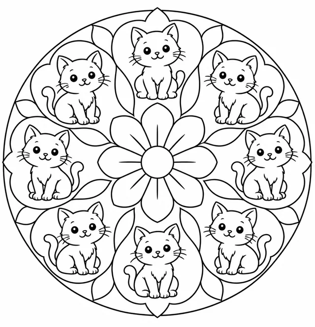 Mandala de gatinhos para colorir