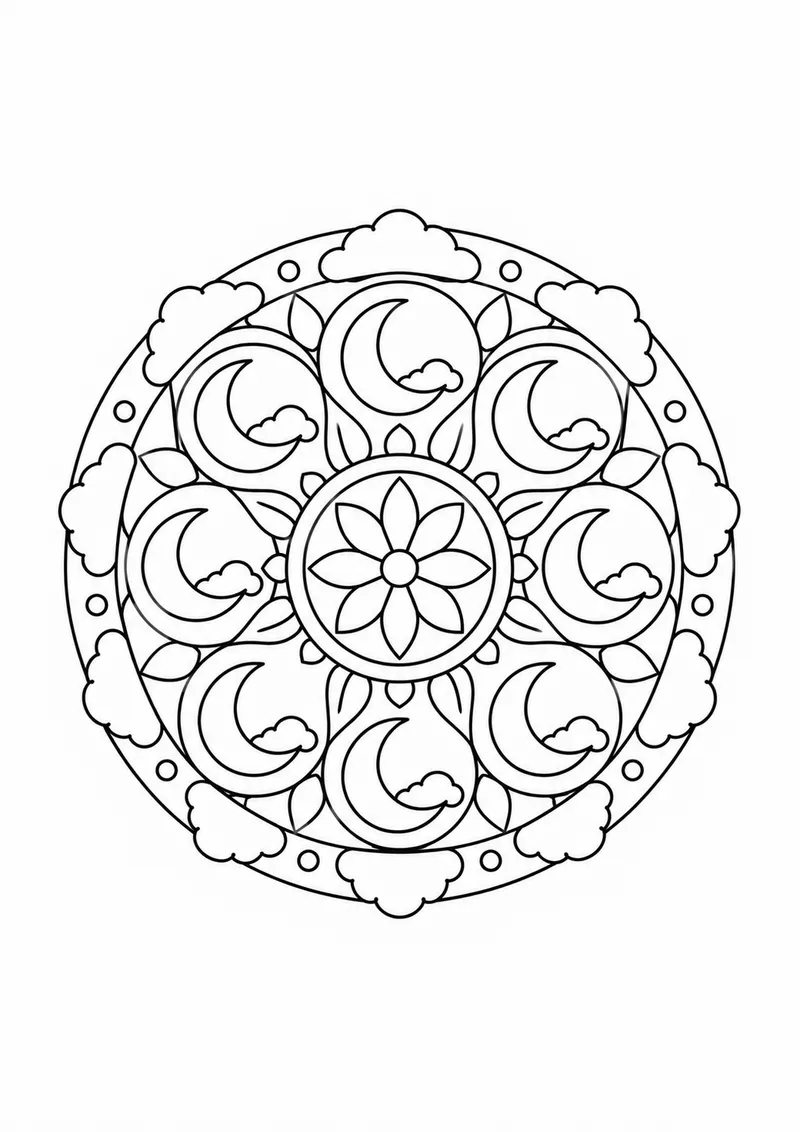 Mandala de luas crescentes para colorir