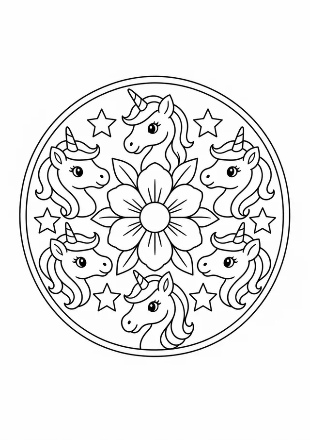 Mandala de unicórnios para colorir