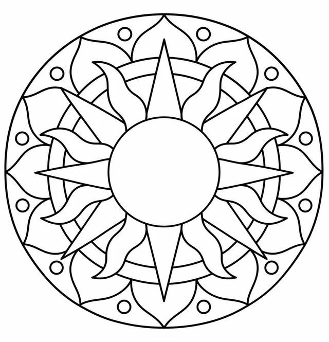 Mandala do sol com raios largos para colorir