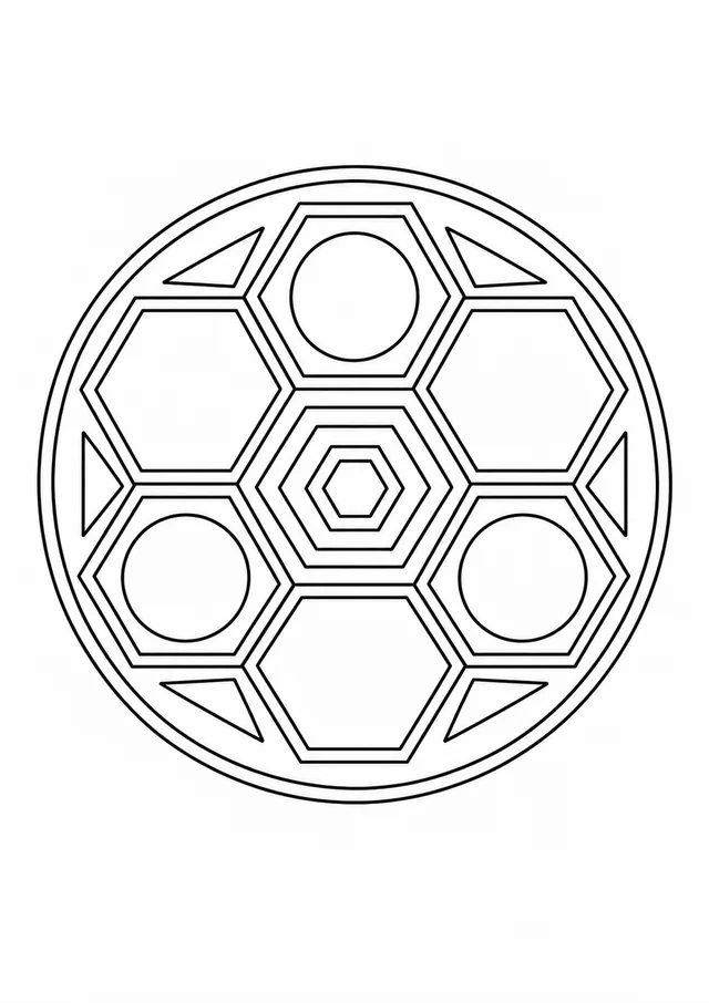 Mandala geométrica de hexágonos para colorir