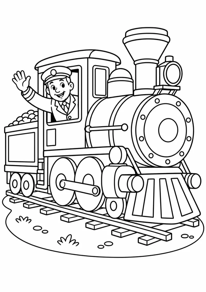 Maquinista acenando da locomotiva para colorir