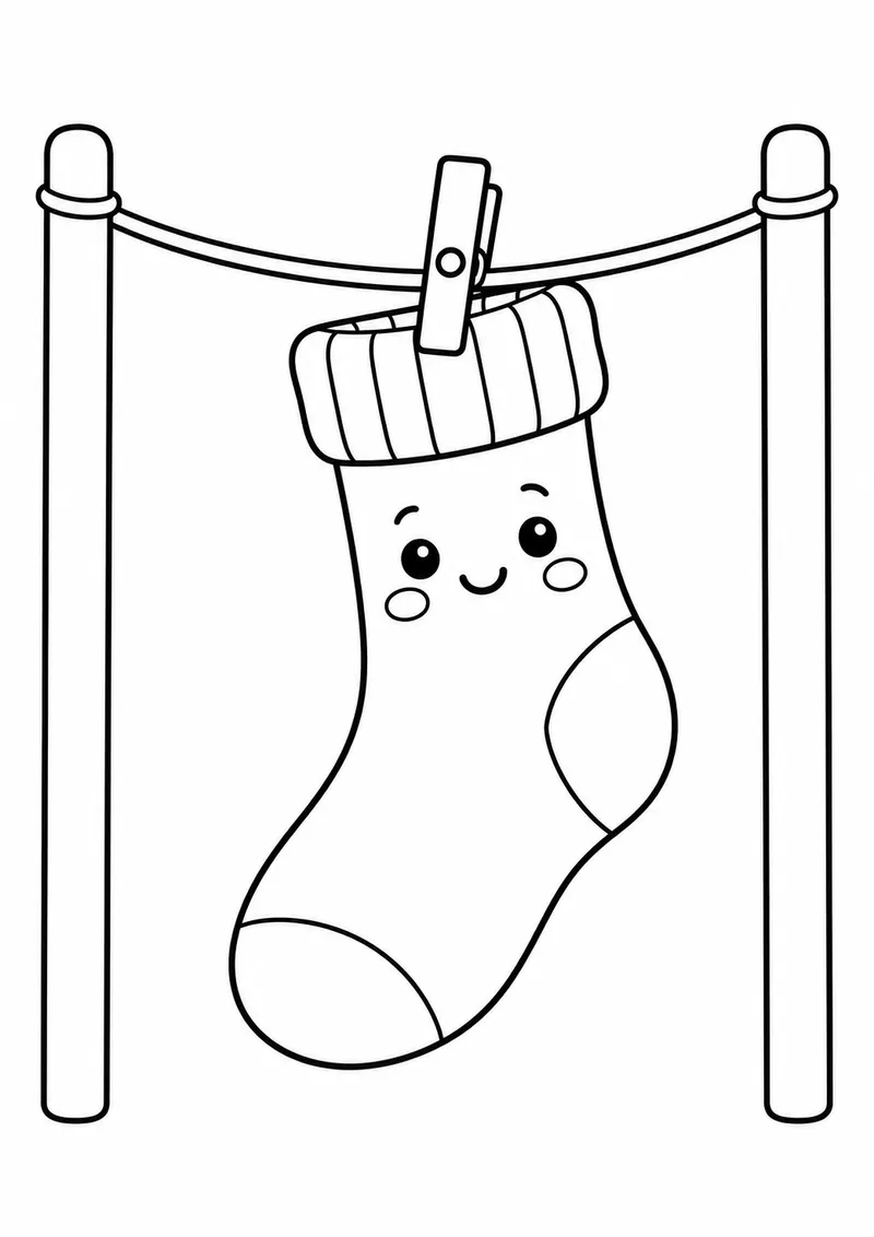 Meia fofinha pendurada no varal para colorir
