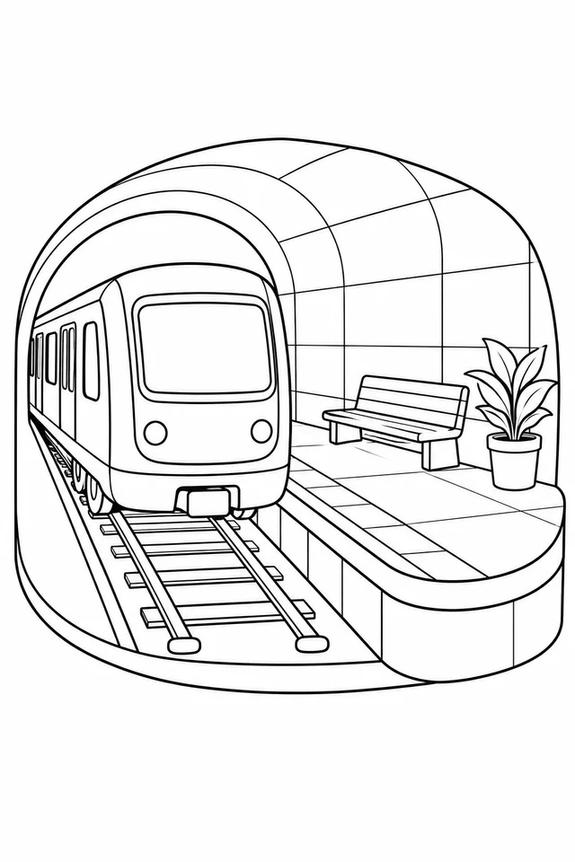 Metrô chegando na plataforma para colorir