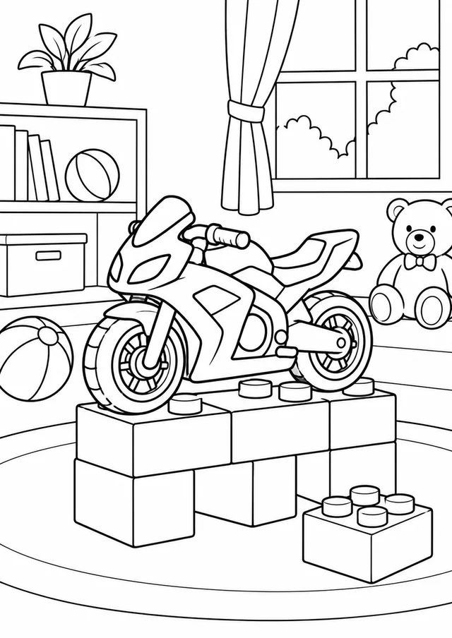 Moto de brinquedo sobre blocos para colorir