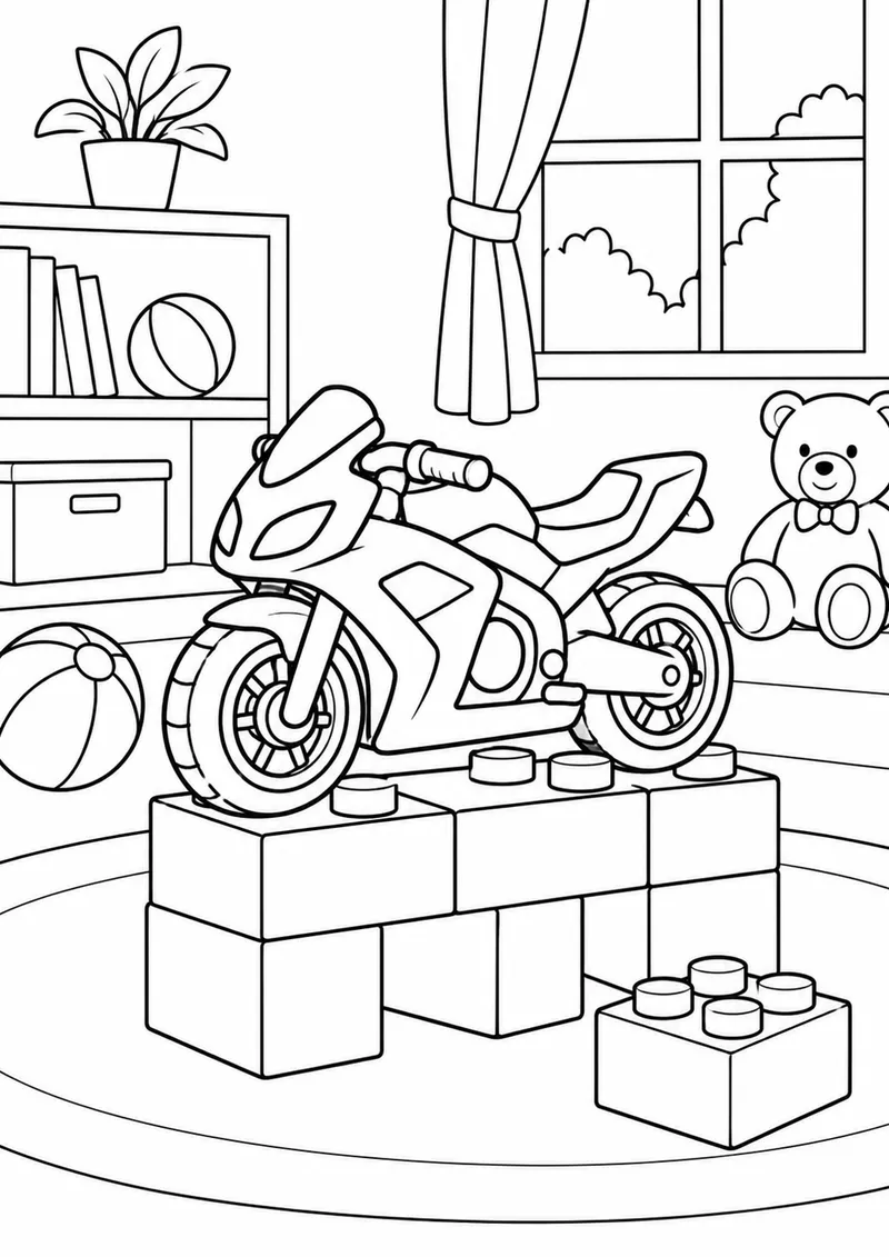 Moto de brinquedo sobre blocos para colorir