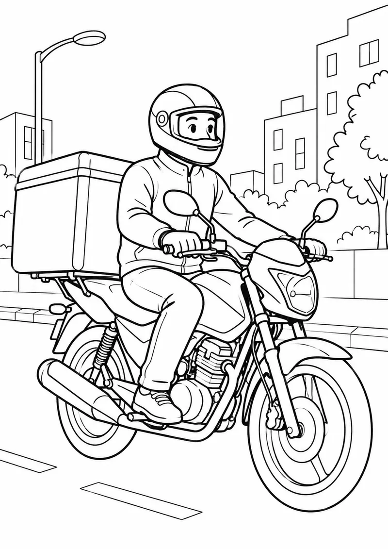 Moto de entrega com baú sem marca para colorir