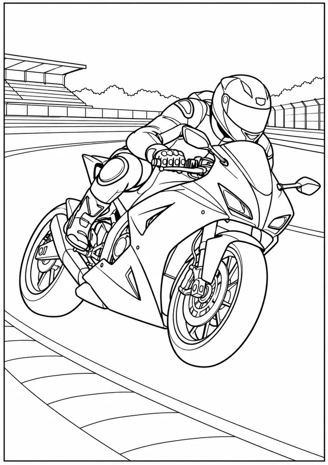 Moto esportiva original num circuito vazio para colorir