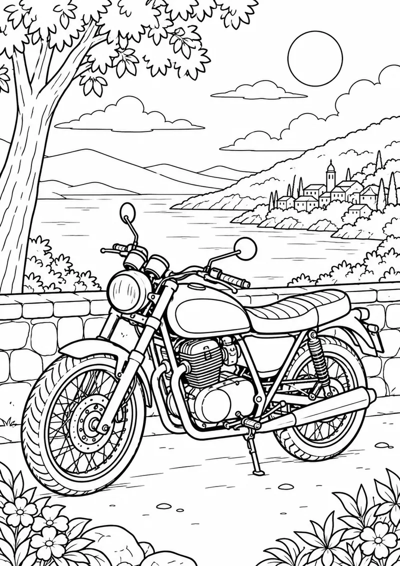 Moto na estrada para colorir