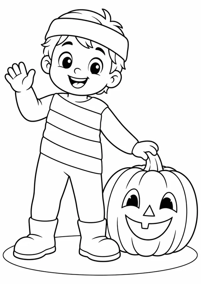 Múmia fofa dando tchau para colorir