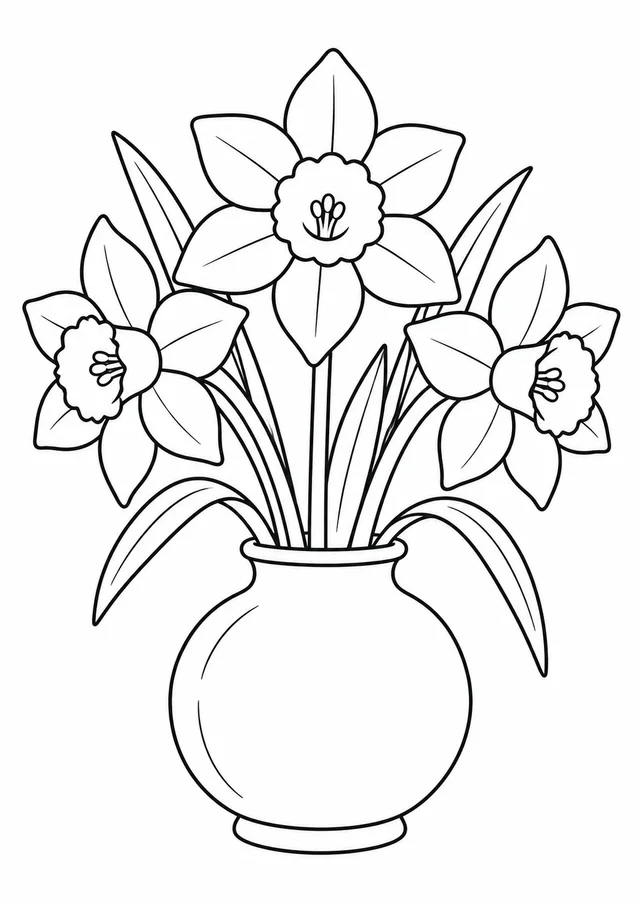Narcisos num jarro redondo para colorir