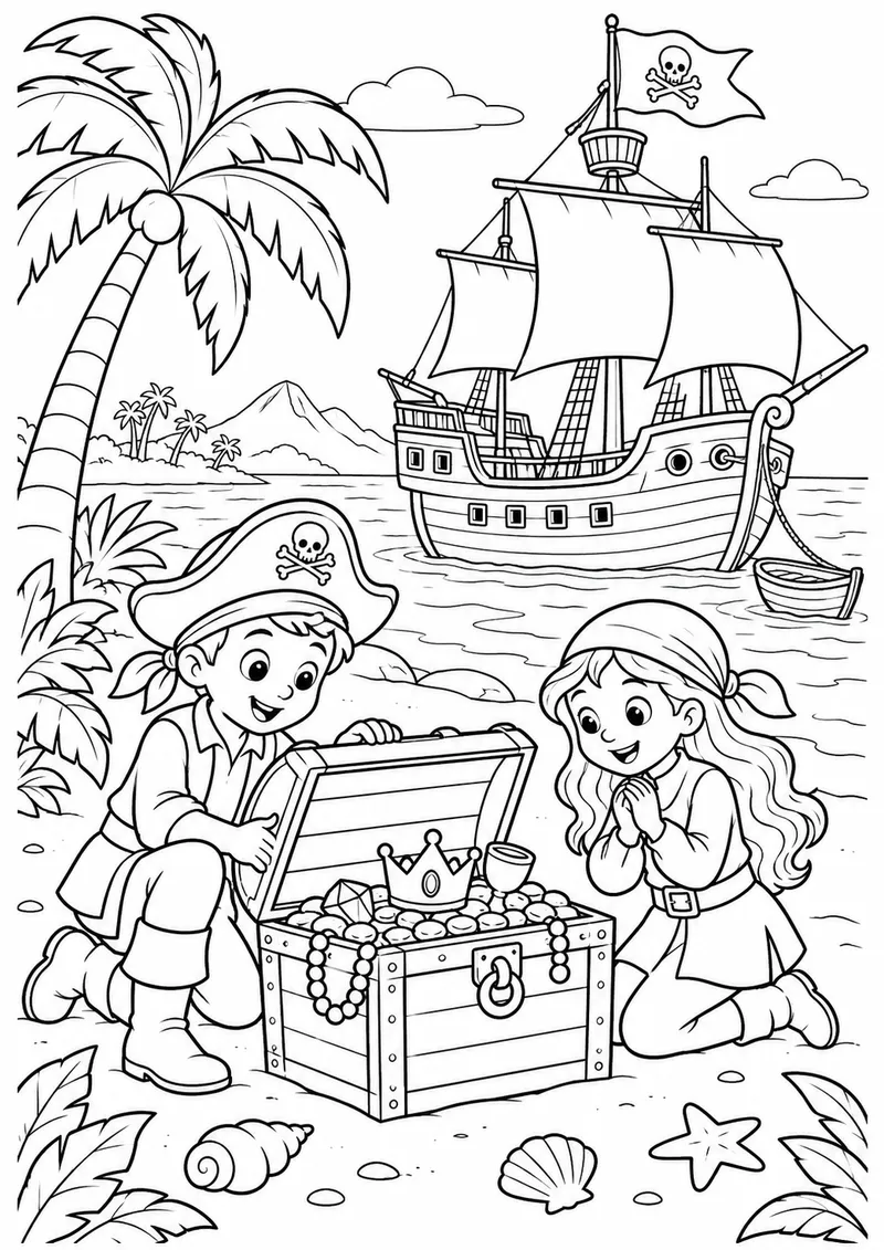 Navio pirata na ilha para colorir