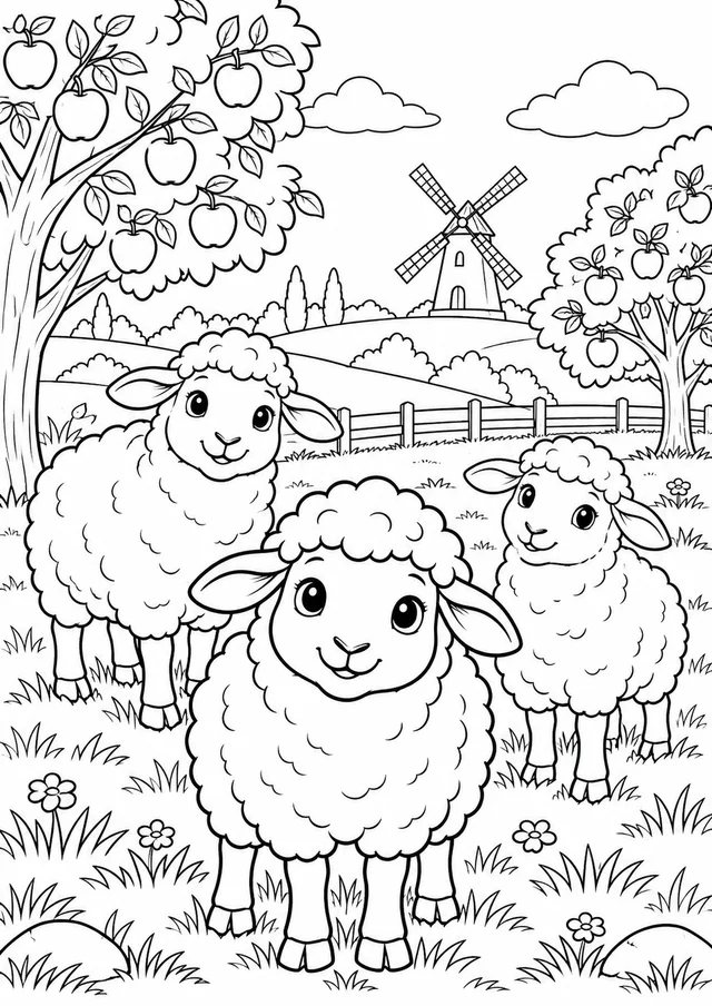 Ovelhas no pasto para colorir