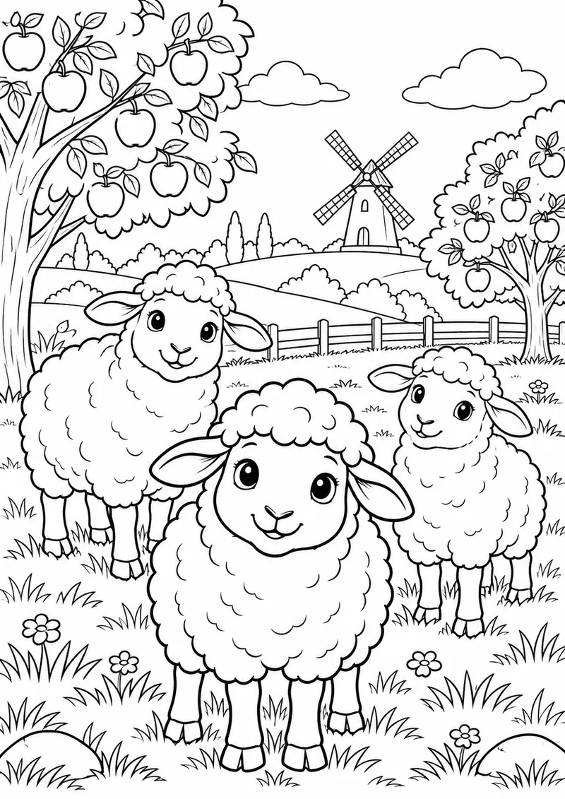 Ovelhas no pasto para colorir