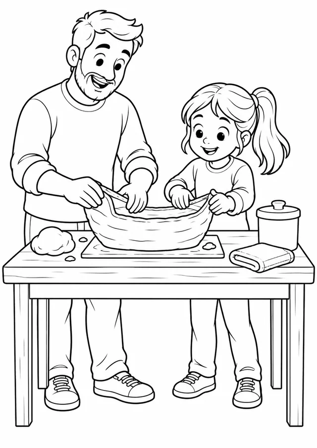 Pai e filha modelando um barco de argila para colorir